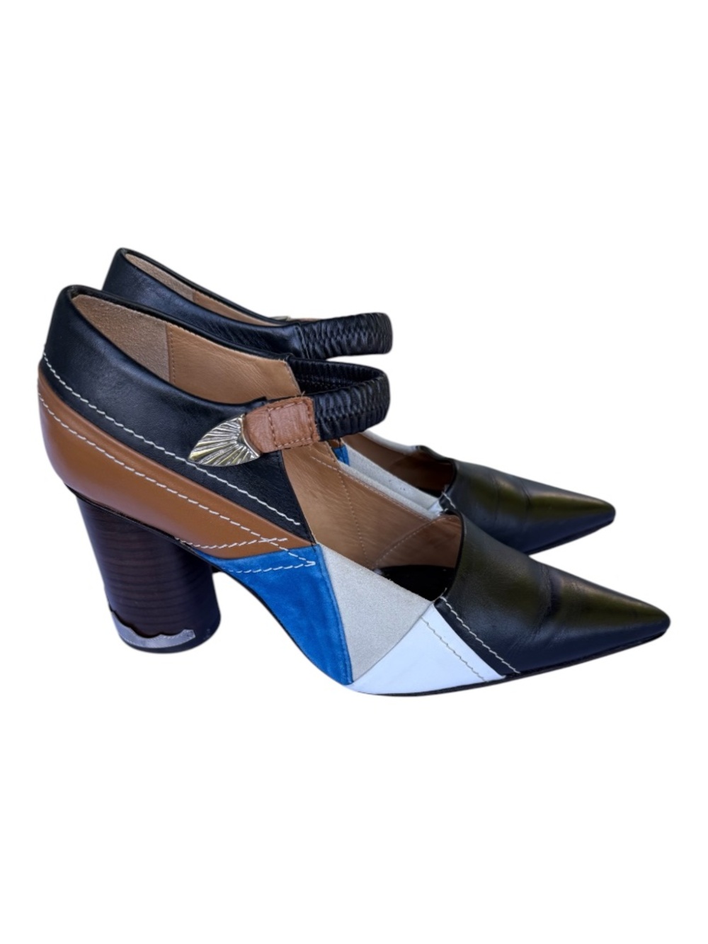 TOGA Pulla Multicolor Patchwork Leather Pointed-Toe Pumps | 37